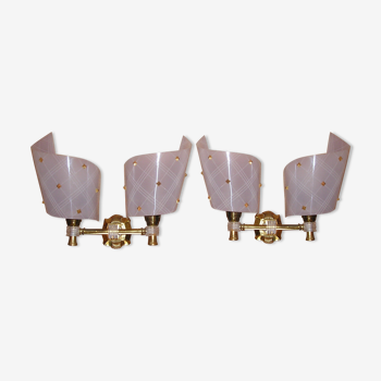 Pair of 1970 sconces in gilded brass and plexi