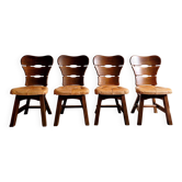Lot de 4 chaises brutalistes en bois