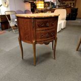 Demi-Lune commode in Louis XVI style with two drawers and veneer.