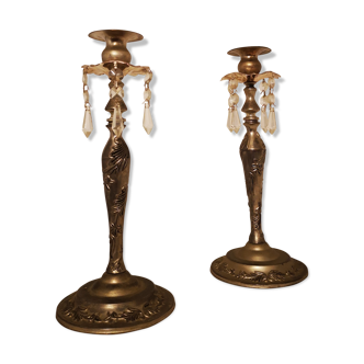 Set of 2 metal candlesticks with stamps