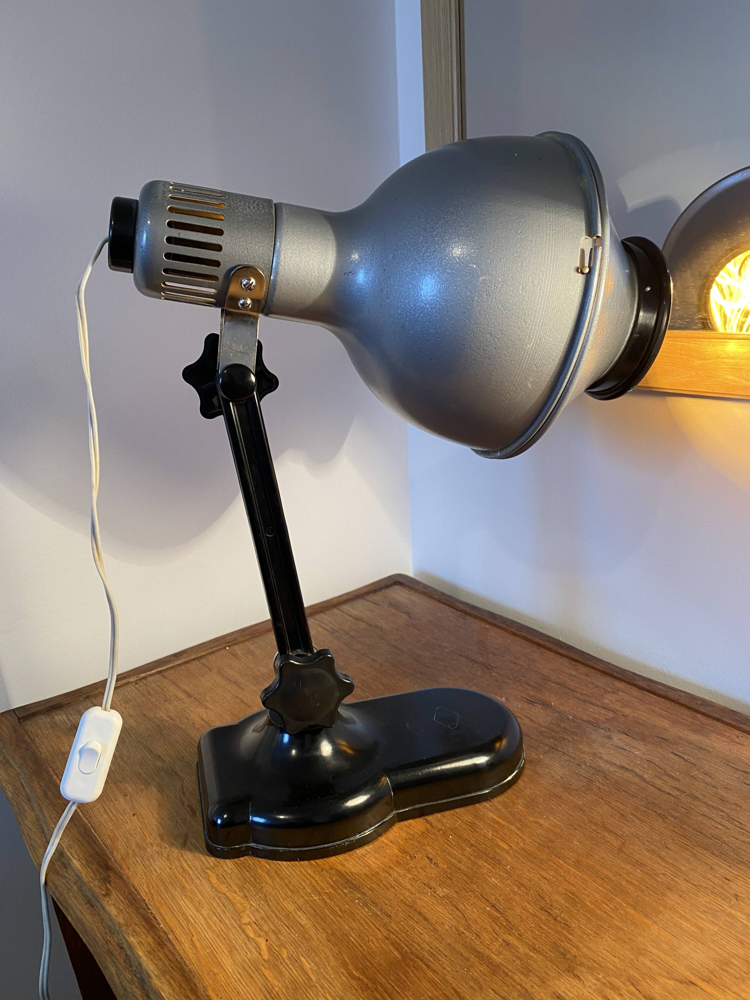 Sollux metal and Bakelite lamp. Industrial