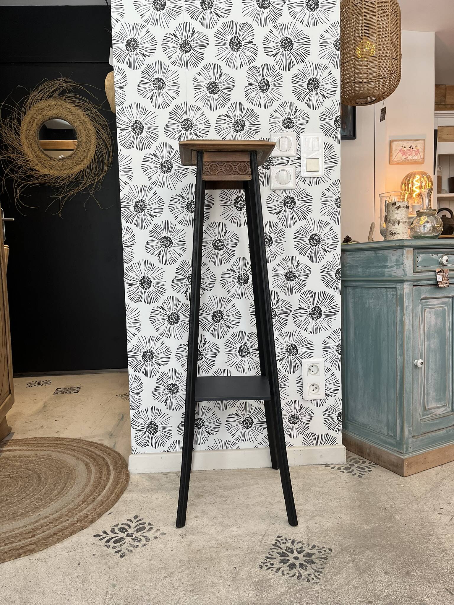 Wood and marble stool