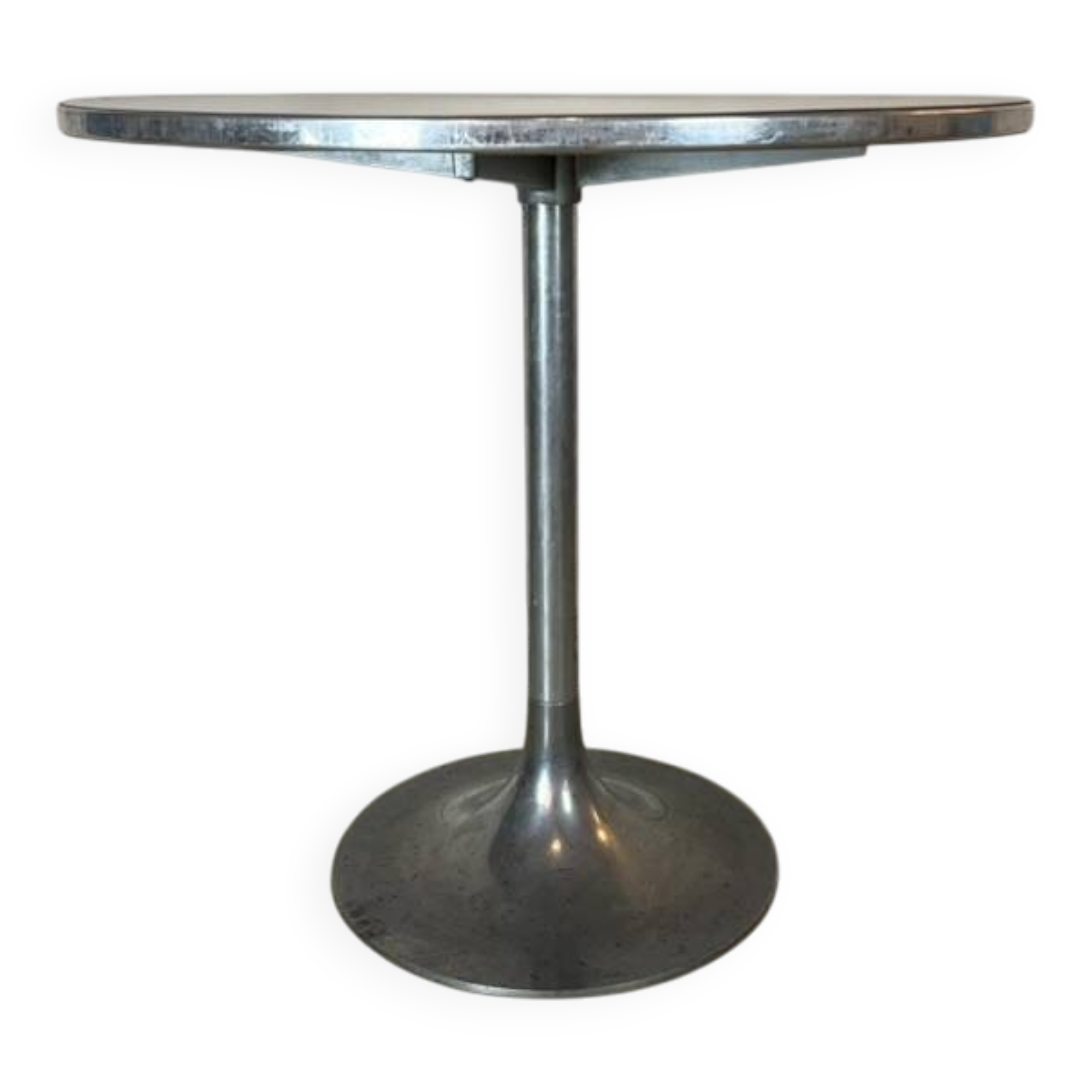 Vintage round tulip dining table in dark blue metal from the 1970s, 80cm.