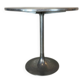Table à manger rond vintage tulipe en métal bleu foncé 1970s, 80cm