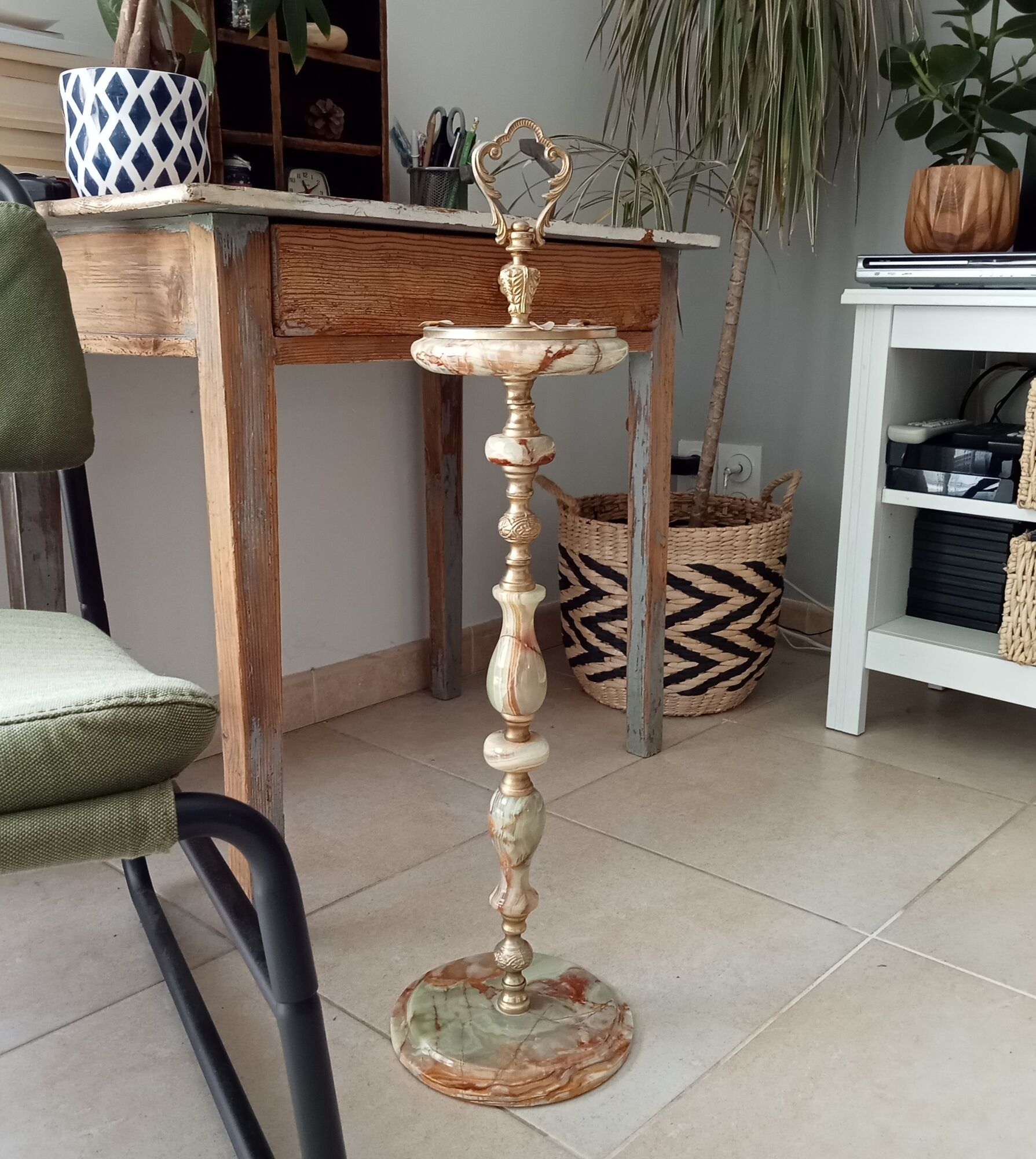 Vintage standing ashtray 50s onyx and brass
