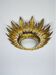 Spanish sunburst ceiling light – opaline glass & gilt iron foliage, 1960s