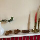 Trio of exotic wooden cups in the shape of beans and vintage clovers