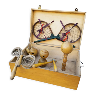 Boite de jeux anciens bilboquet badminton