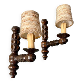 Pair of turned wooden wall lights, France 1940