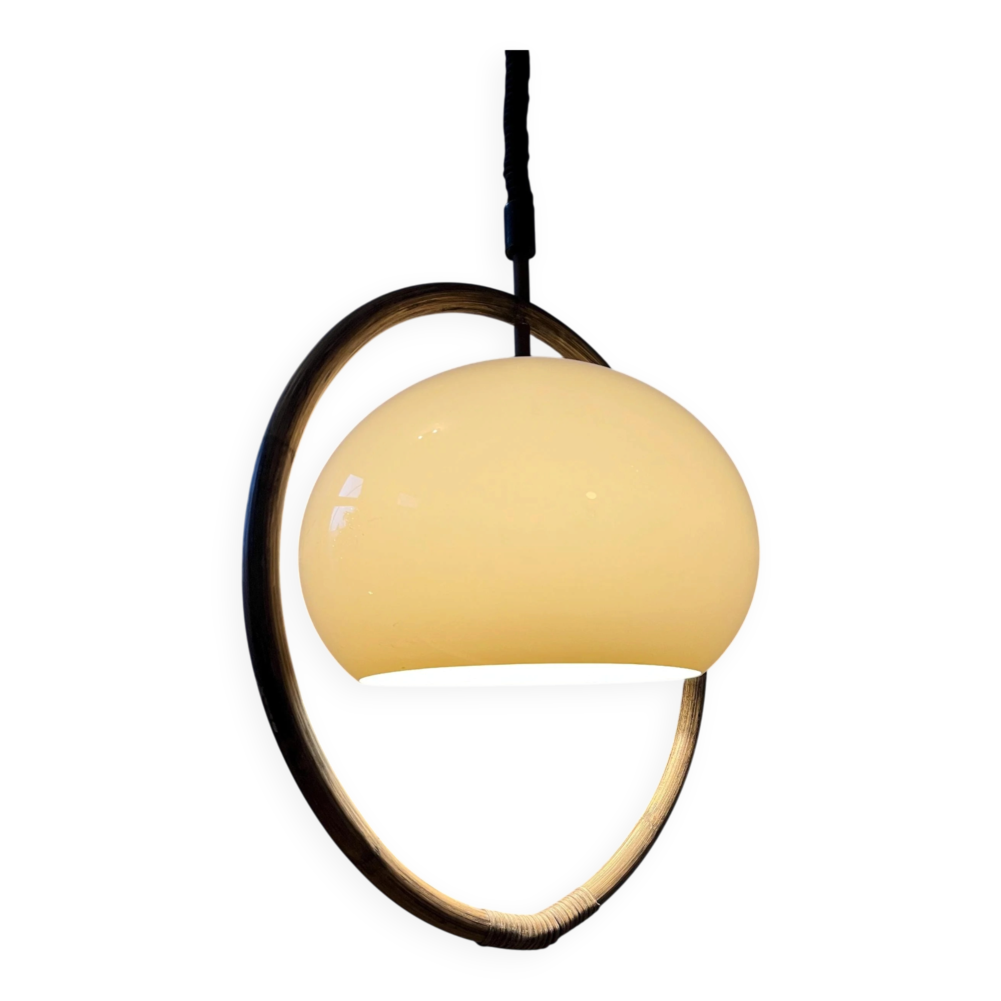 Space Age mushroom pendant light in bamboo Dijkstra Mid Century