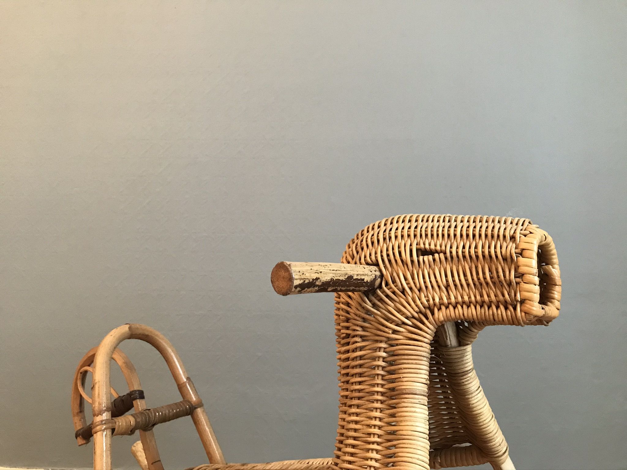 Rattan and bamboo rocking horse