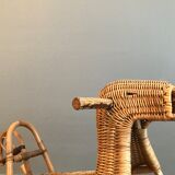 Rattan and bamboo rocking horse