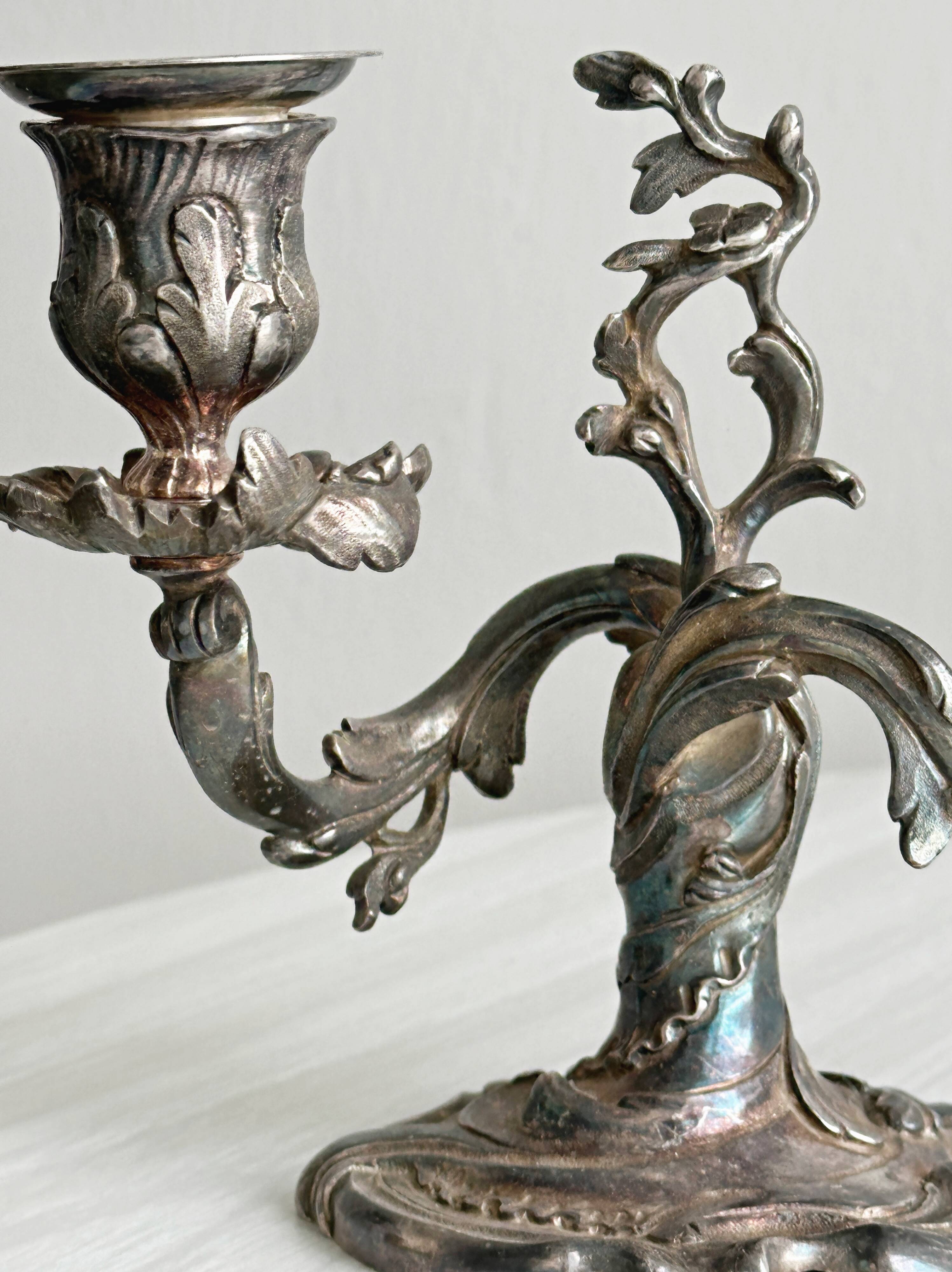 antique candlesticks set of 2 metal patina