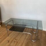 Table basse design en chrome et verre fumé années 60-70