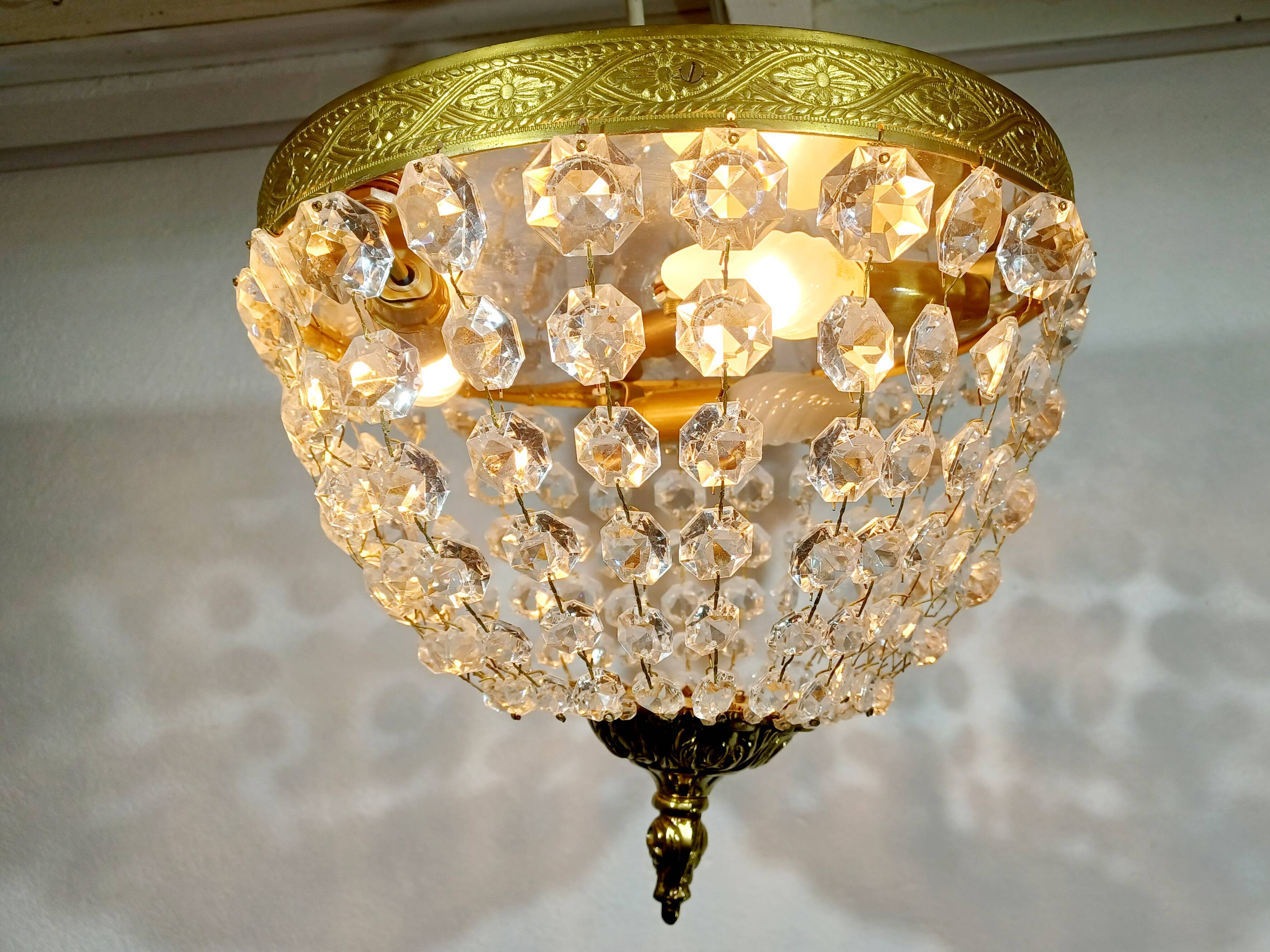 Plafonnier 3 lumières bronze et cristal