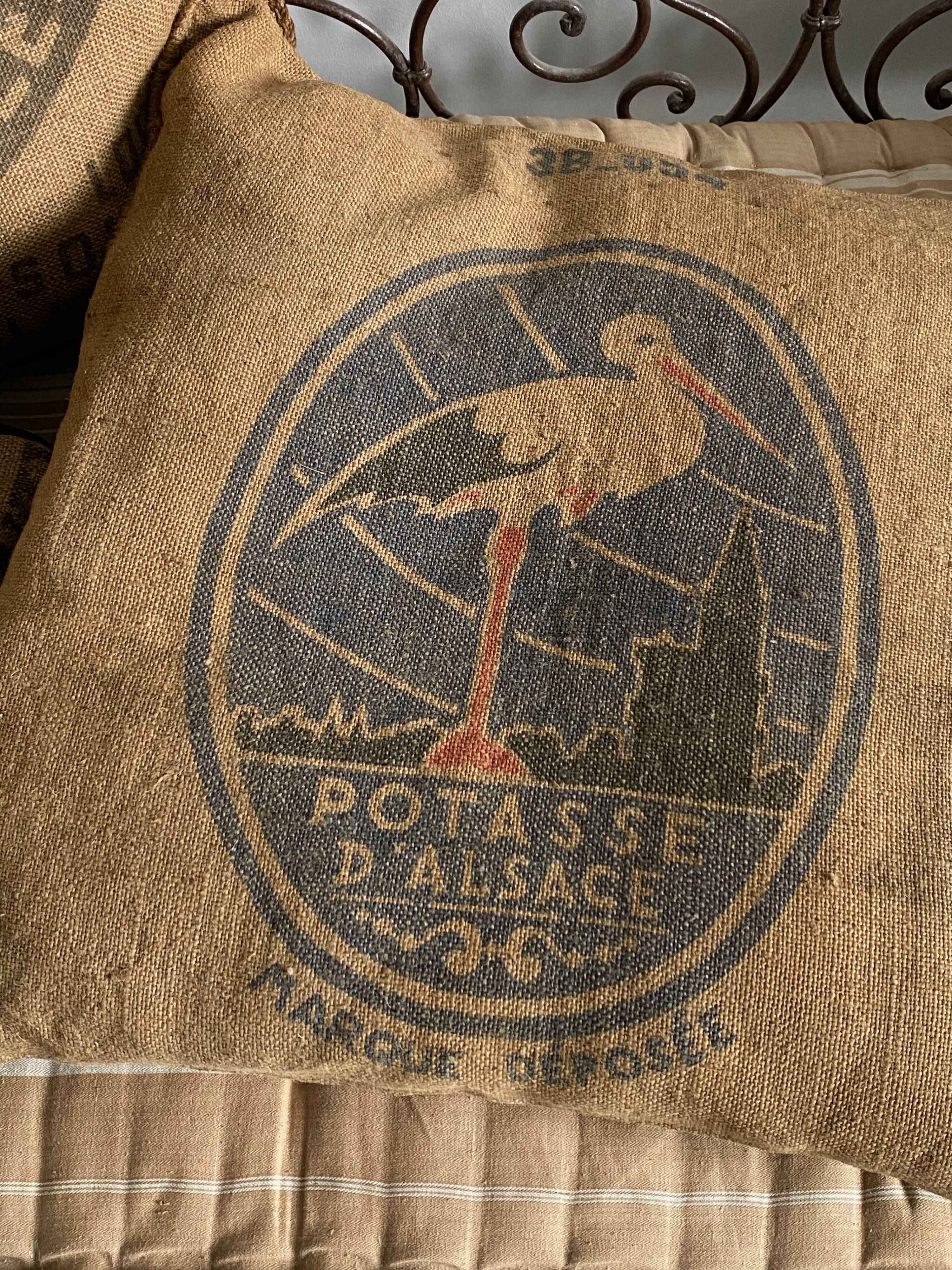 Cushion old hemp canvas "Potash d'Alsace"