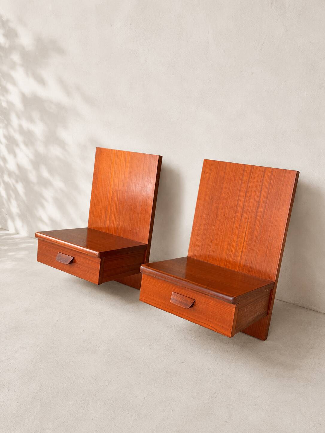 Pair of suspended teak bedside tables – 1960s Scandinavian design