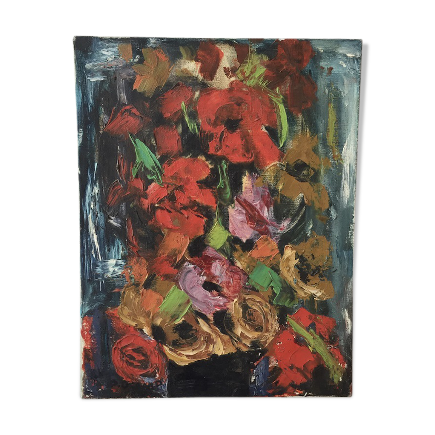 Old oil painting flowers