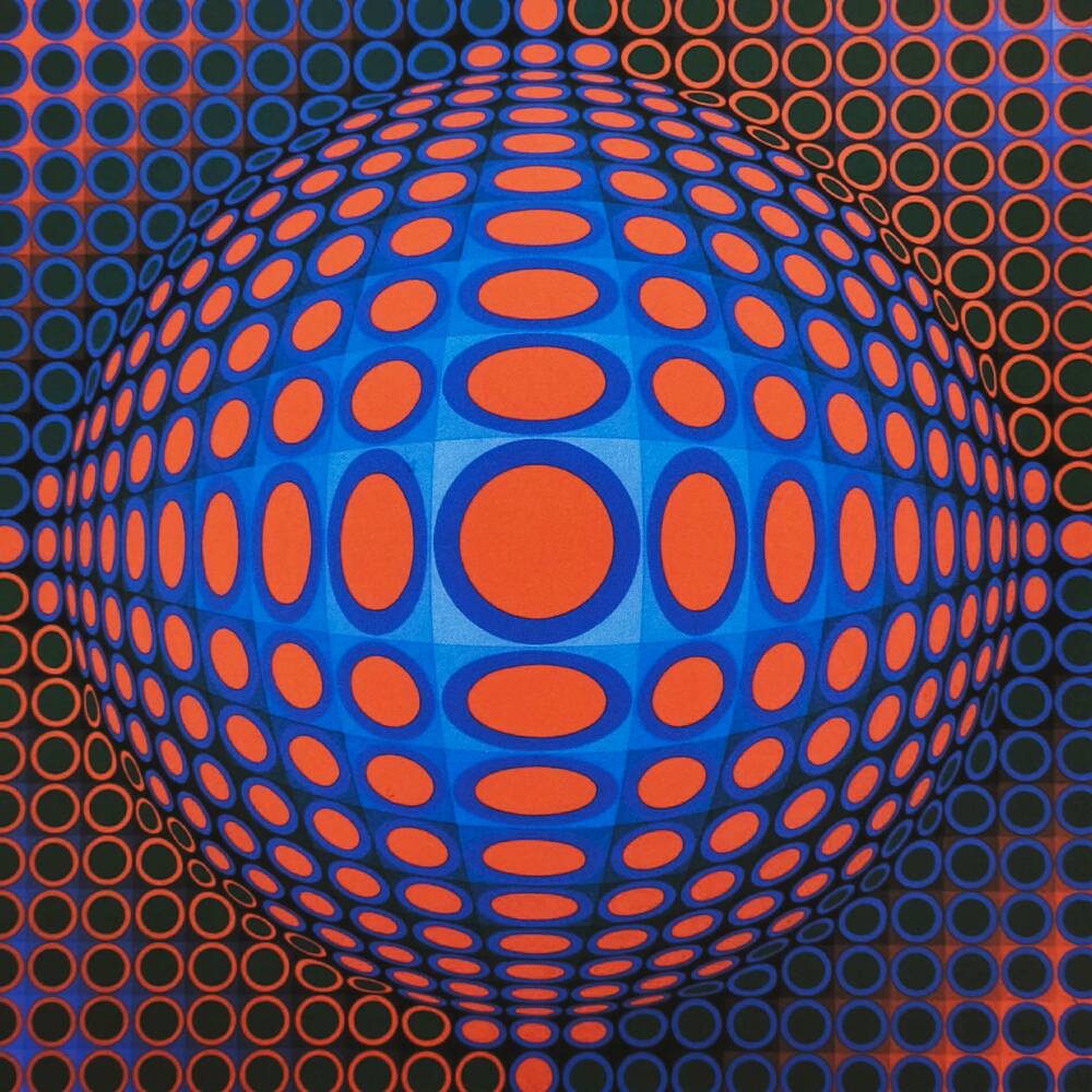 Lithograph by Victor Vasarely, limited edition numbered, 1970s.