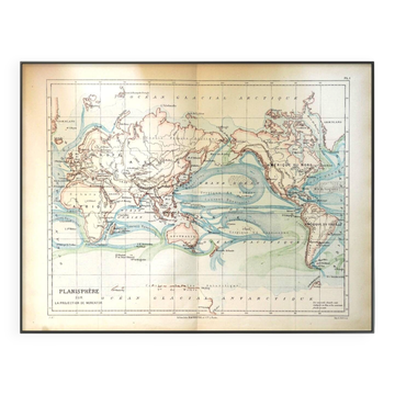 Ancient planisphere from 1887 – Vintage geographical map – Antique map.