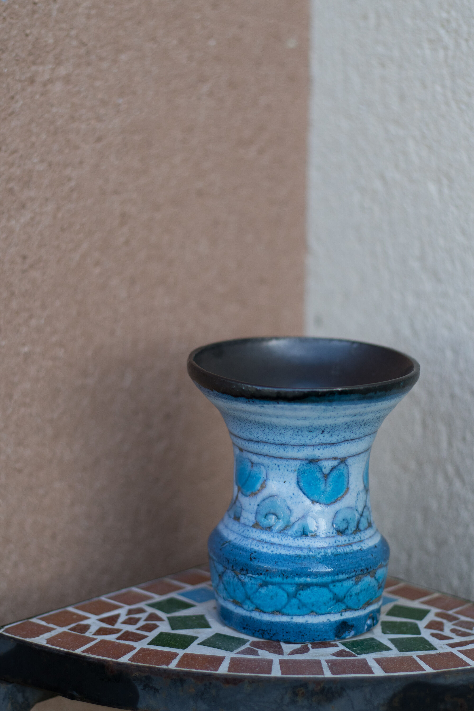 Raku blue vase with Scandinavian tendencies