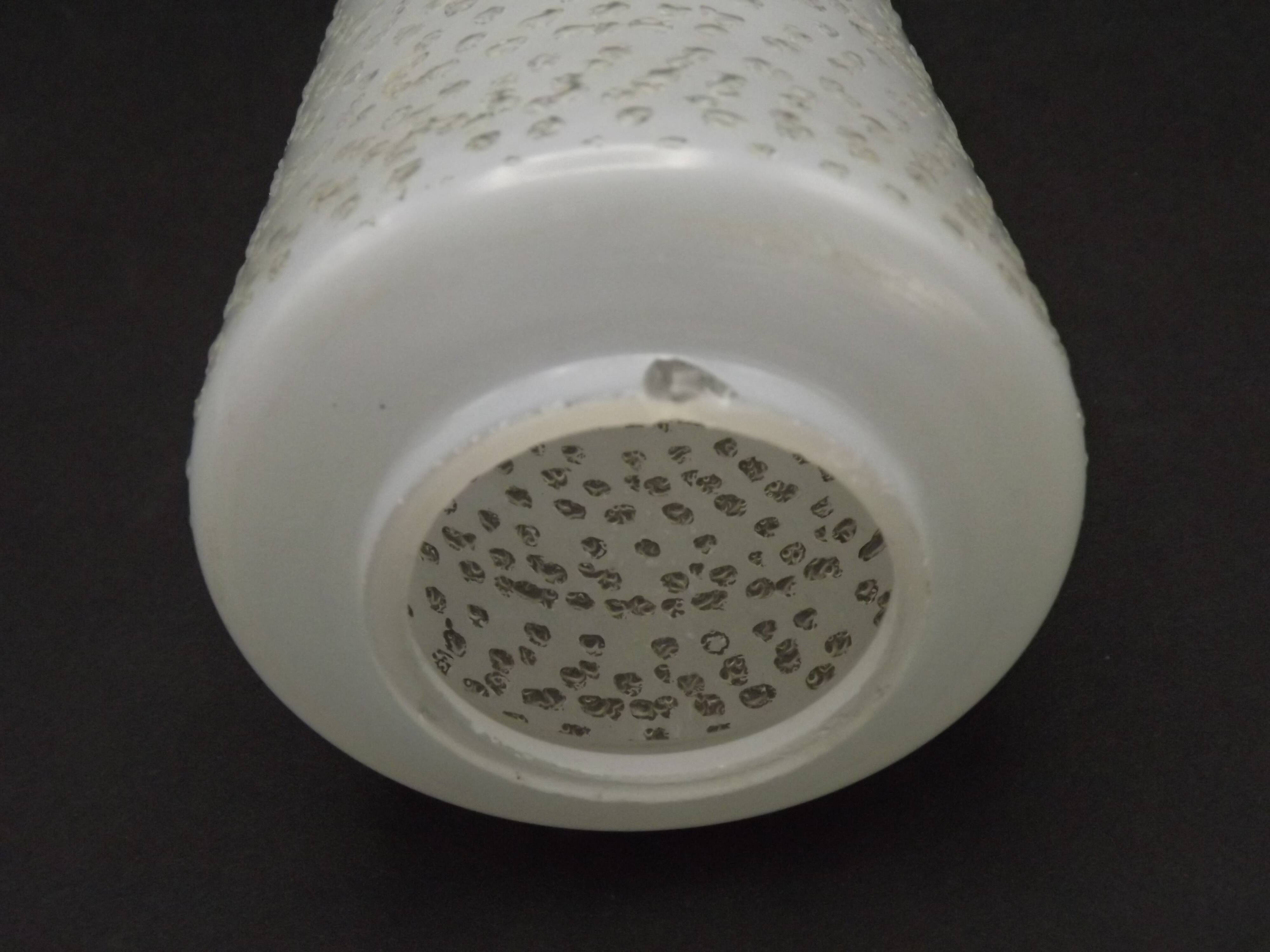 Pair of French vintage retro white opaque patterned glass replacement shades.