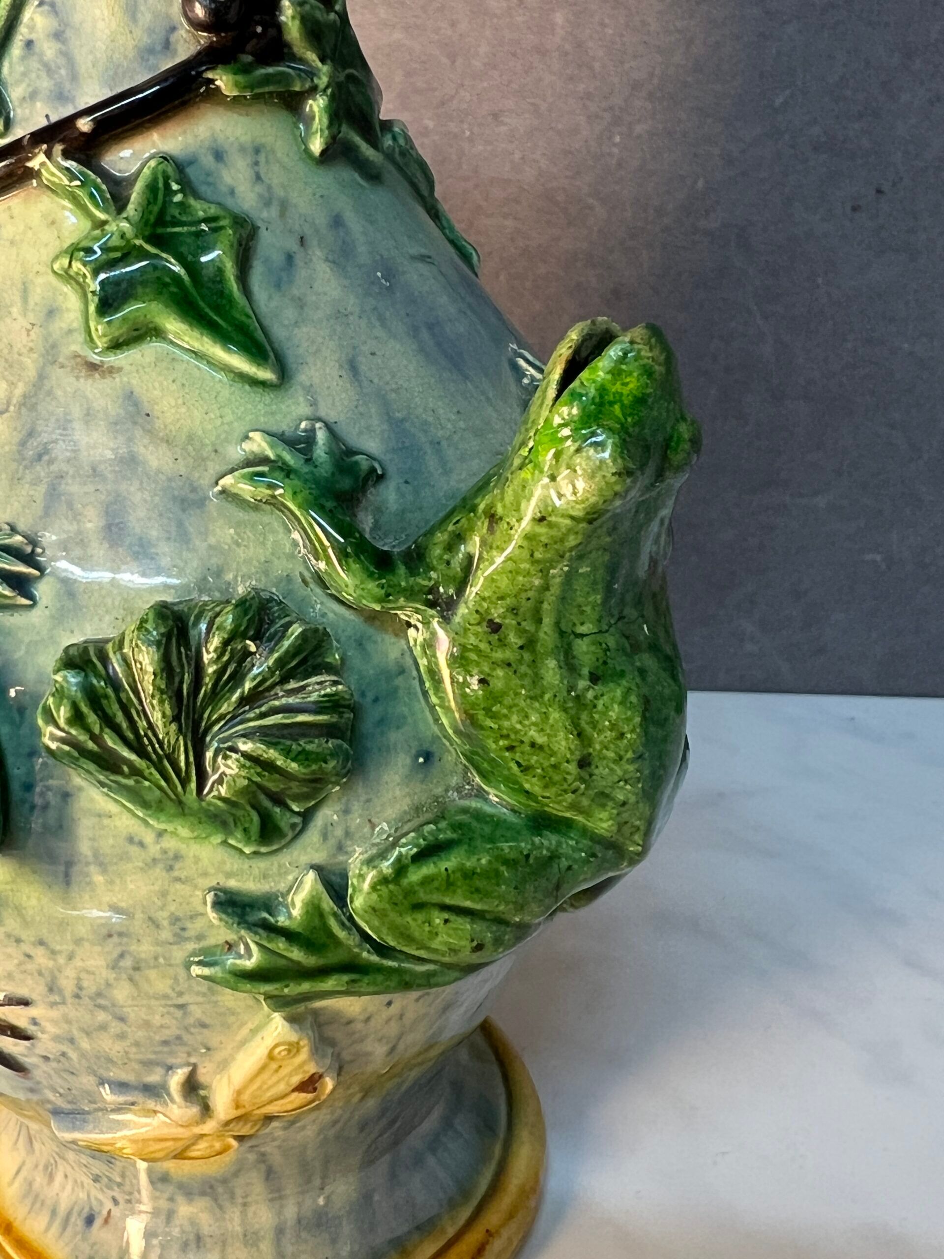 Majolica Palissy vase, dating from the Victorian era circa 1890