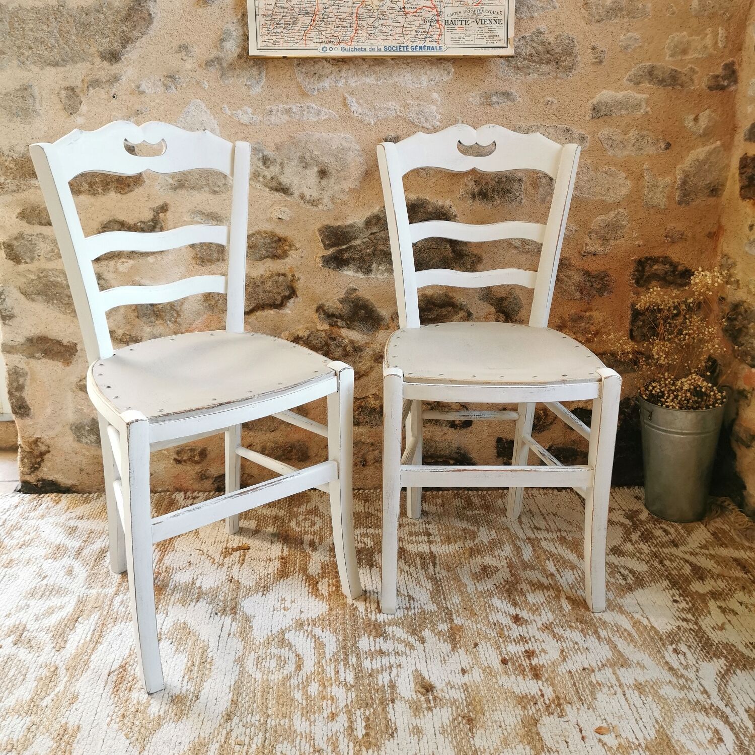 2 Country Chic Bistro Chairs with a Patina Finish