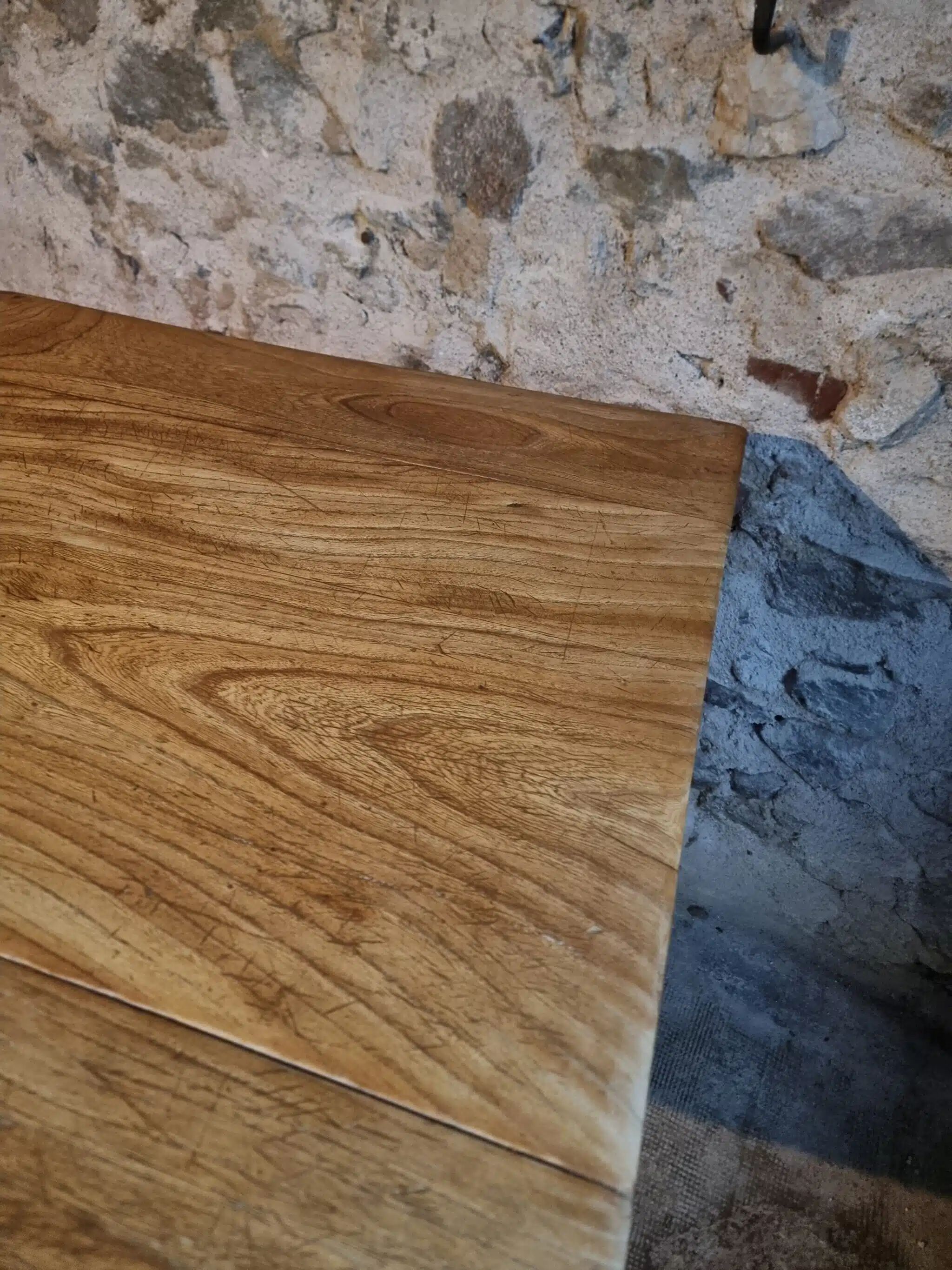 Vintage French baker's work table in chestnut, 1960s.
