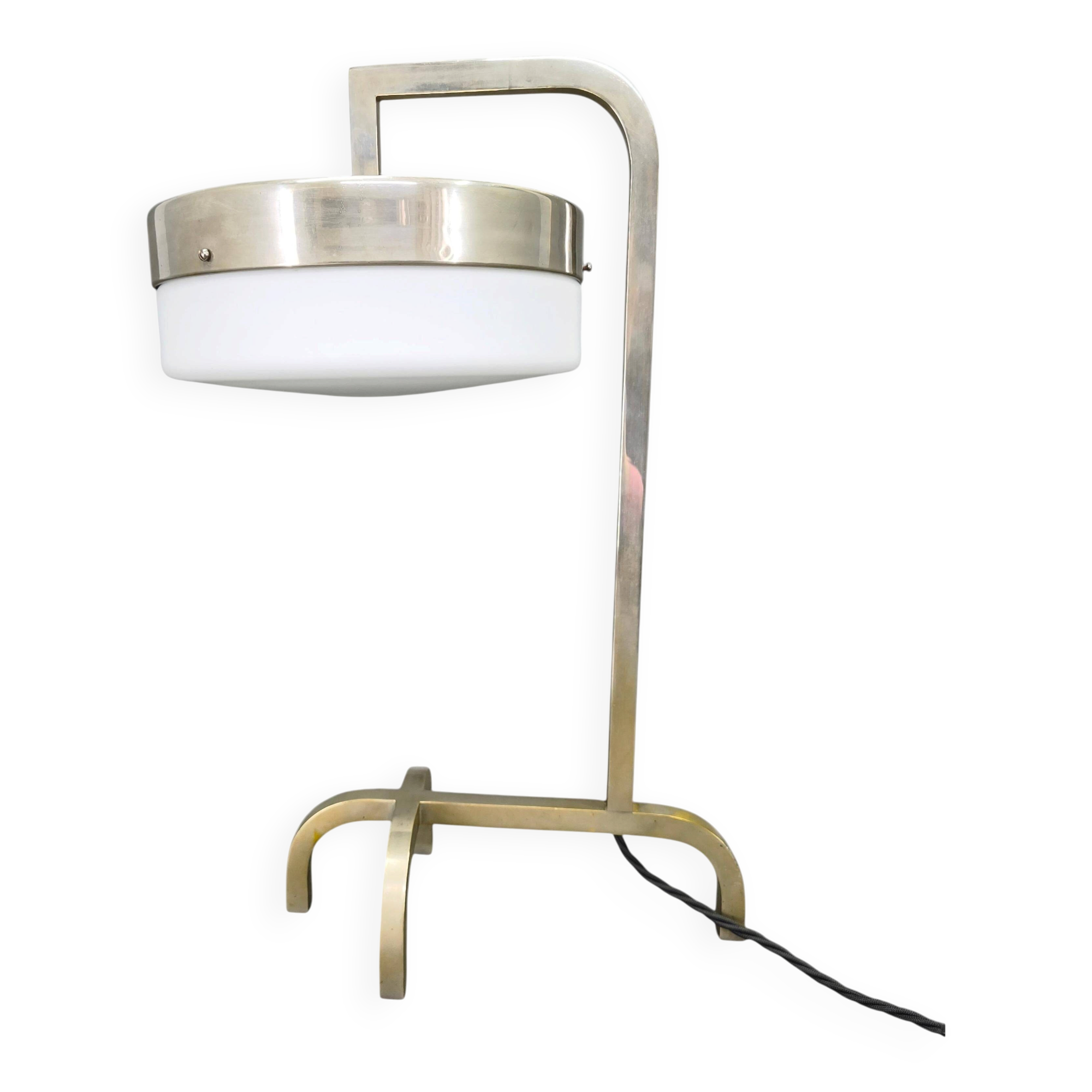 Rare Bauhaus Nickel Table Lamp with Glass Diffuser, 1930s