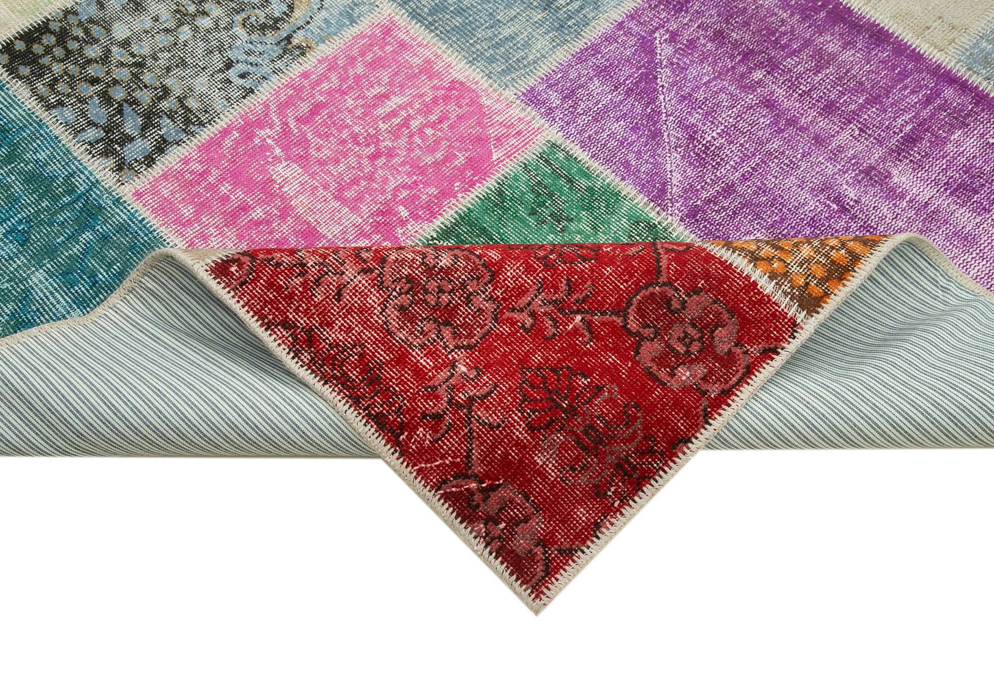 Handwoven anatolian 206 cm x 300 cm multicolor patchwork carpet