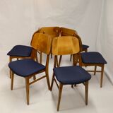 Set of six chairs design year 60,70 traditional slatted wood