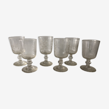 Set of 6 19th century engraved glasses