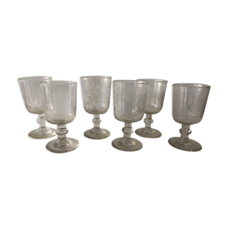 Set of 6 19th century engraved glasses