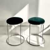 Duo of stools, chrome and green velvet