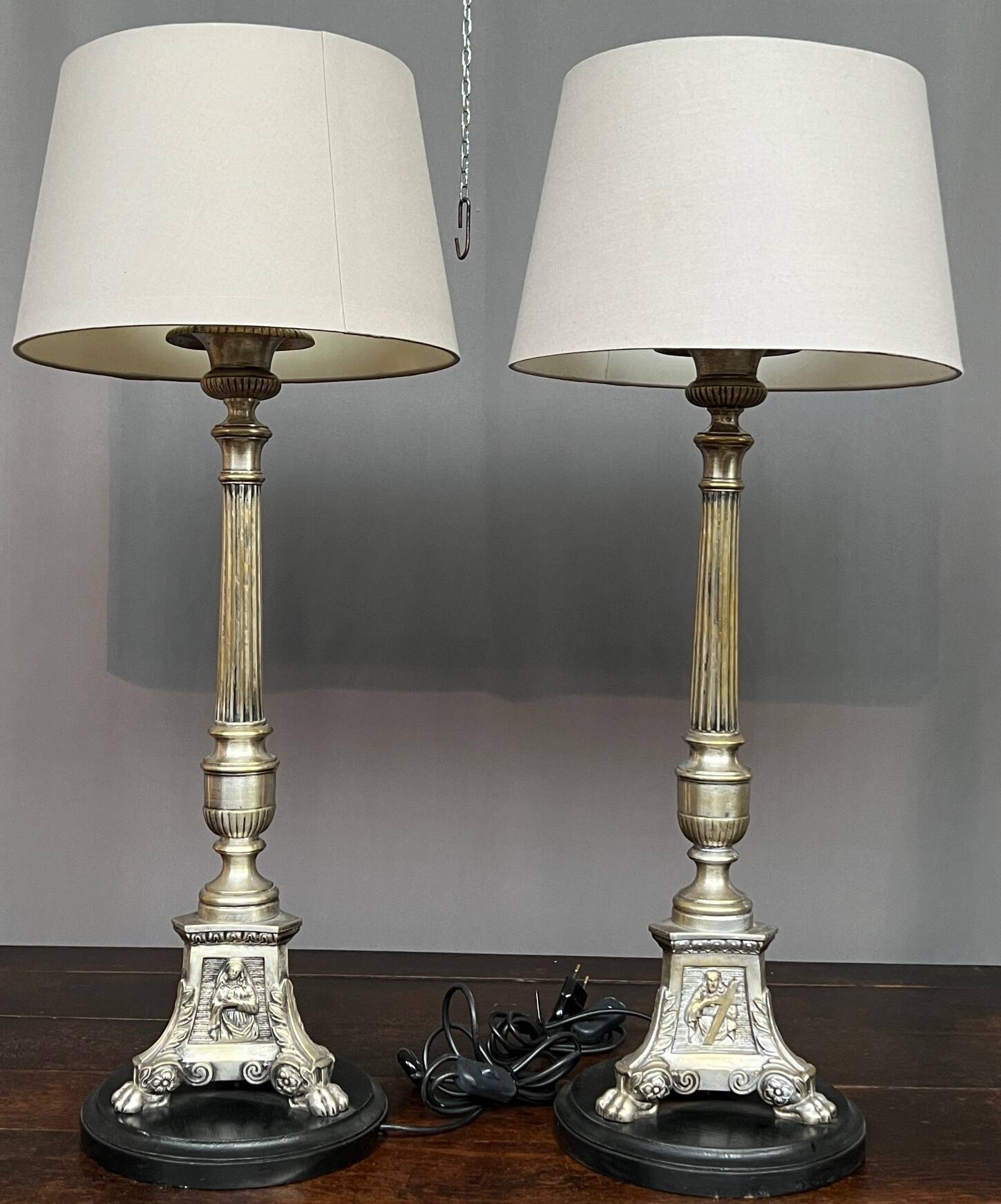 Pair of lamps. Solid silver-plated bronze.