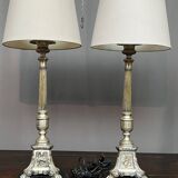 Paire de lampes. Bronze massif argenté.