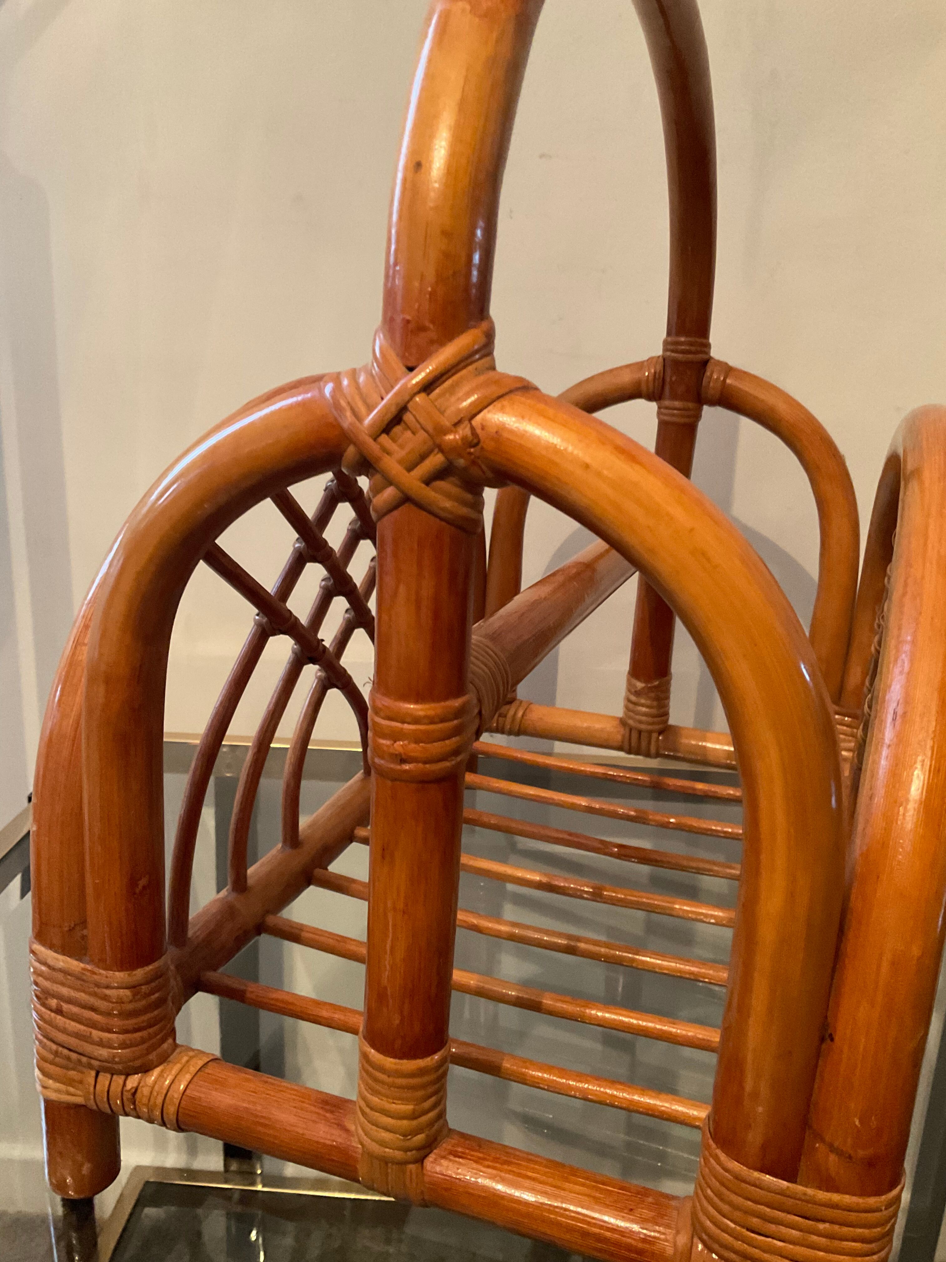 Vintage rattan magazine holder 70s