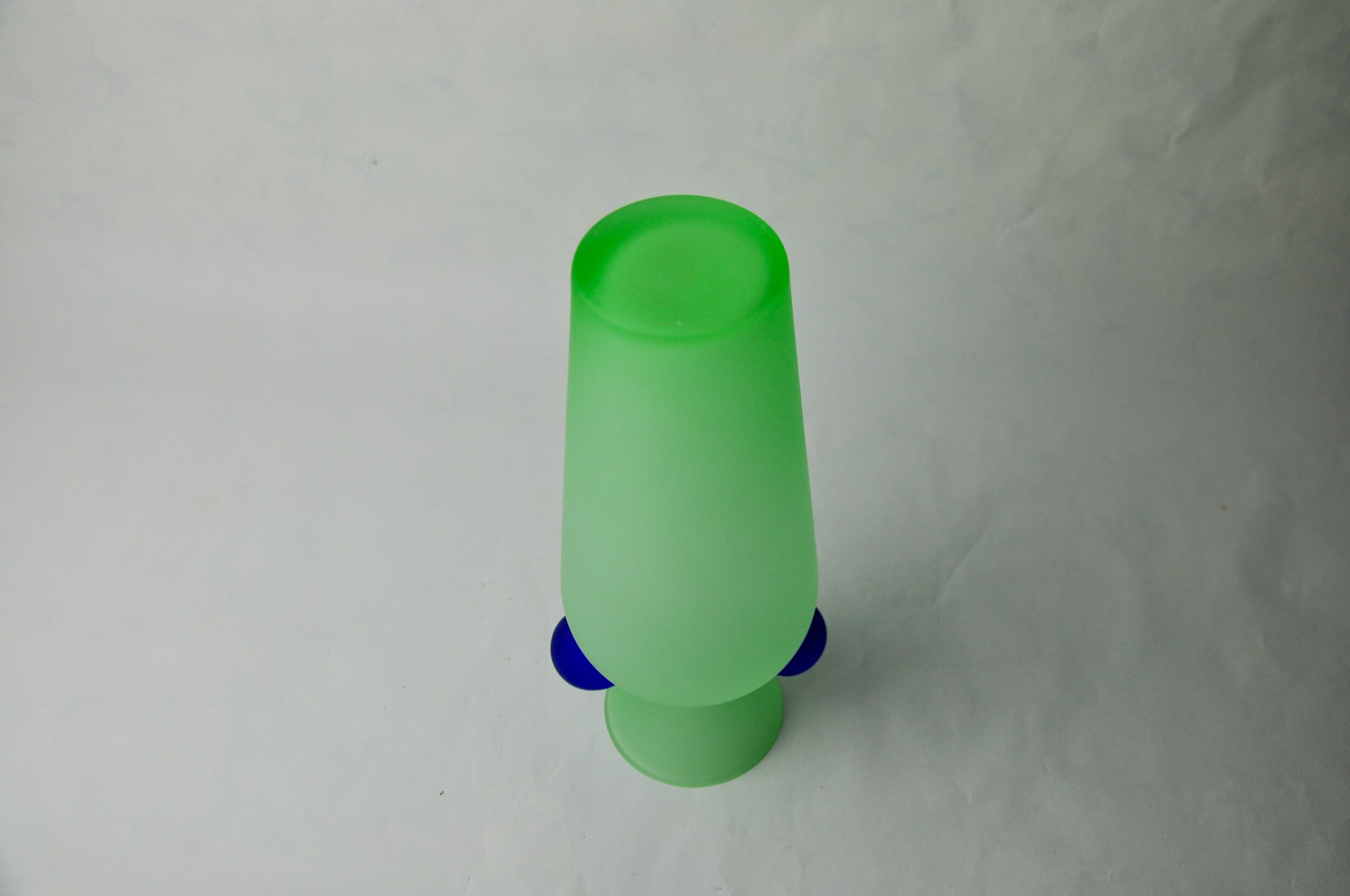 Green and blue satin murano glass vase, Menphis style, Italy, 1980