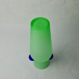 Green and blue satin murano glass vase, Menphis style, Italy, 1980