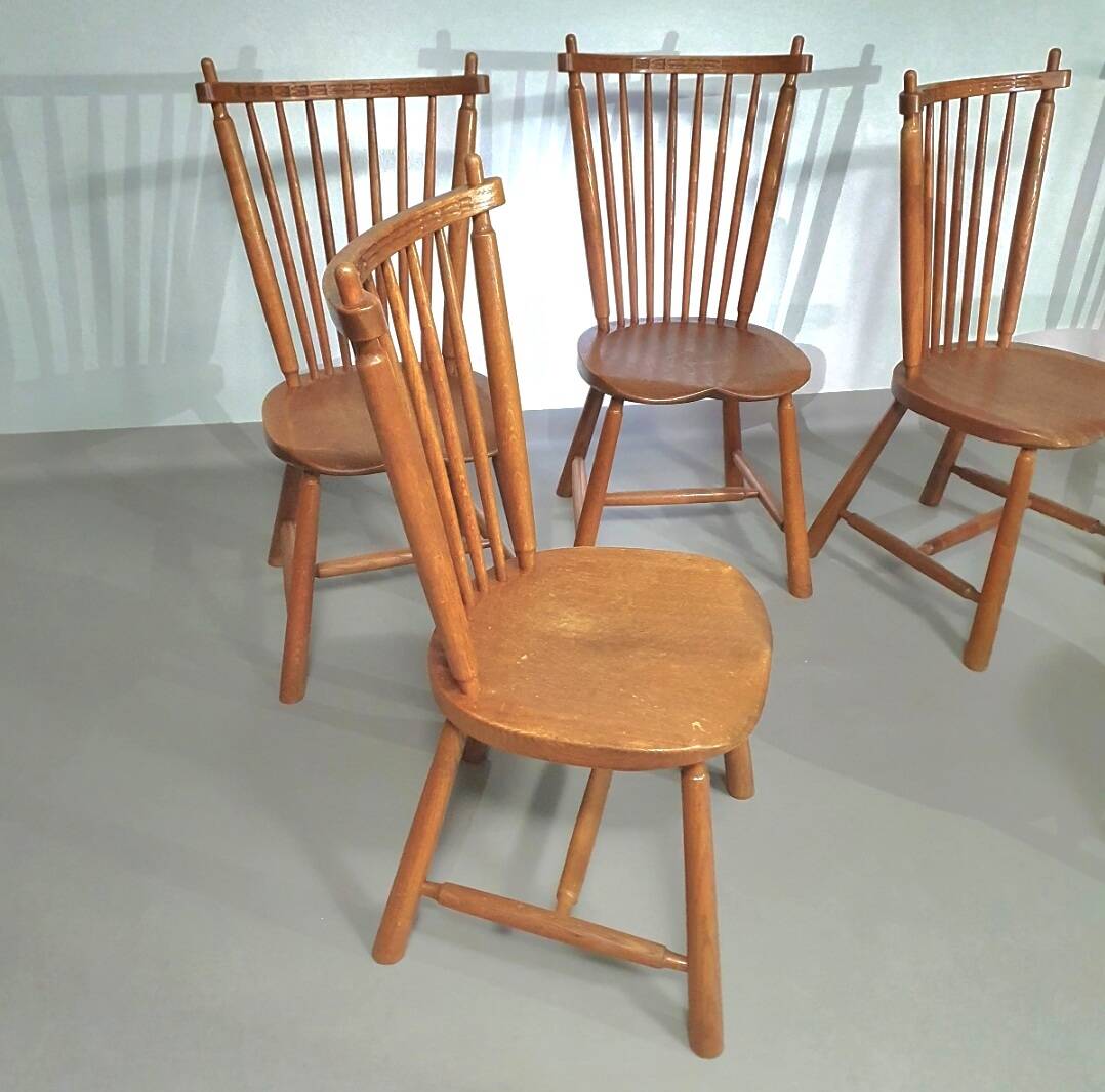 Lot de 6 chaises de salle à manger à dossier fuselé De Ster Geldermalsen en chêne massif, 1960