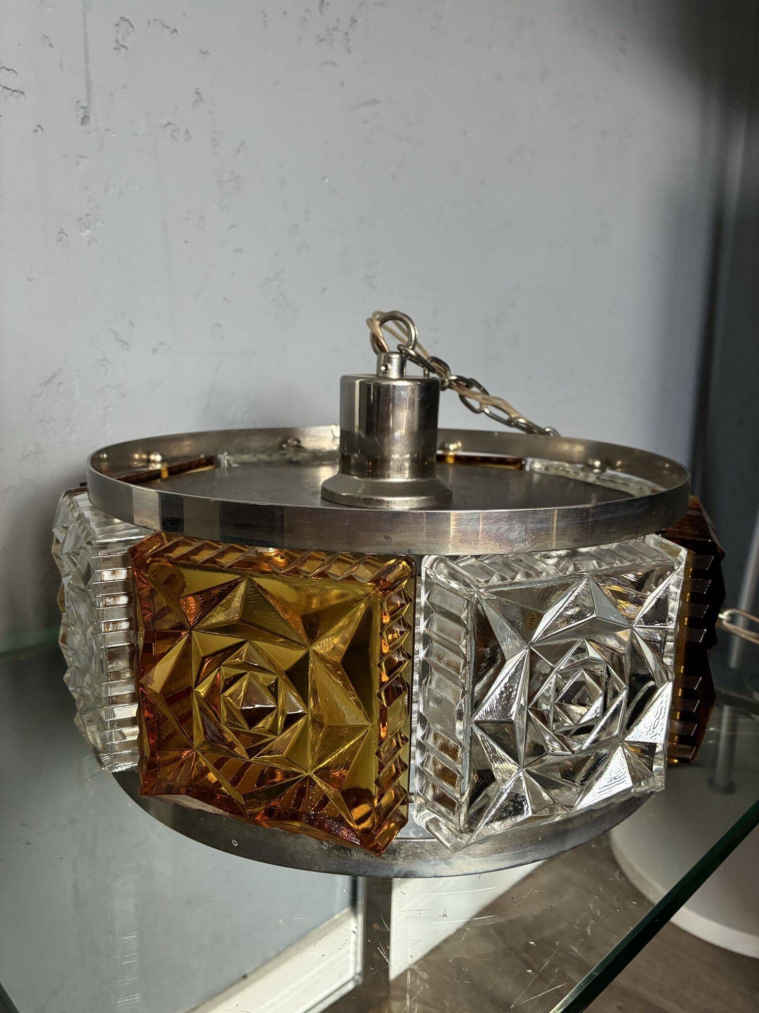 Carl Fagerlund for Orrefors pendant lamp, glass blocks, 1970s