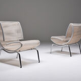 Post-modern pair of easy chairs in chrome and plastic wire - 1960s