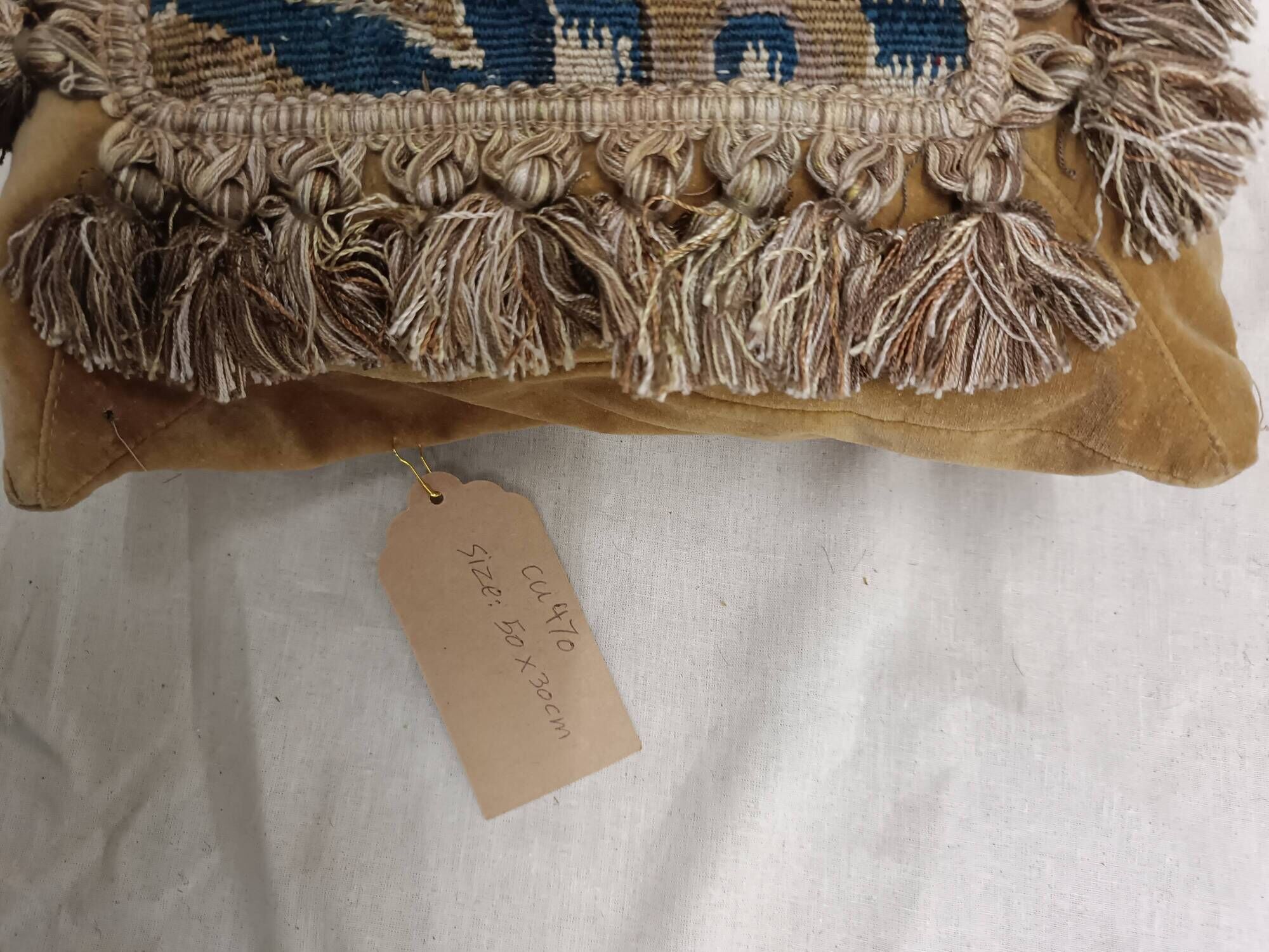 Rare 17th Century French Aubusson Tapestry Cushion with Figural Design & Tassels