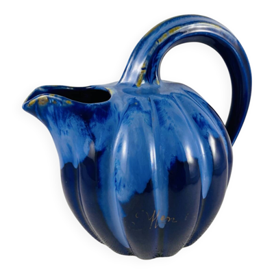 Pichet melon 1,2l grès flammé bleu cobalt alpho 199 - saint-uze vintag