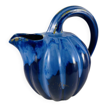 Pichet melon 1.2l cobalt blue flamed stoneware alpho 199 - saint-uze vintage