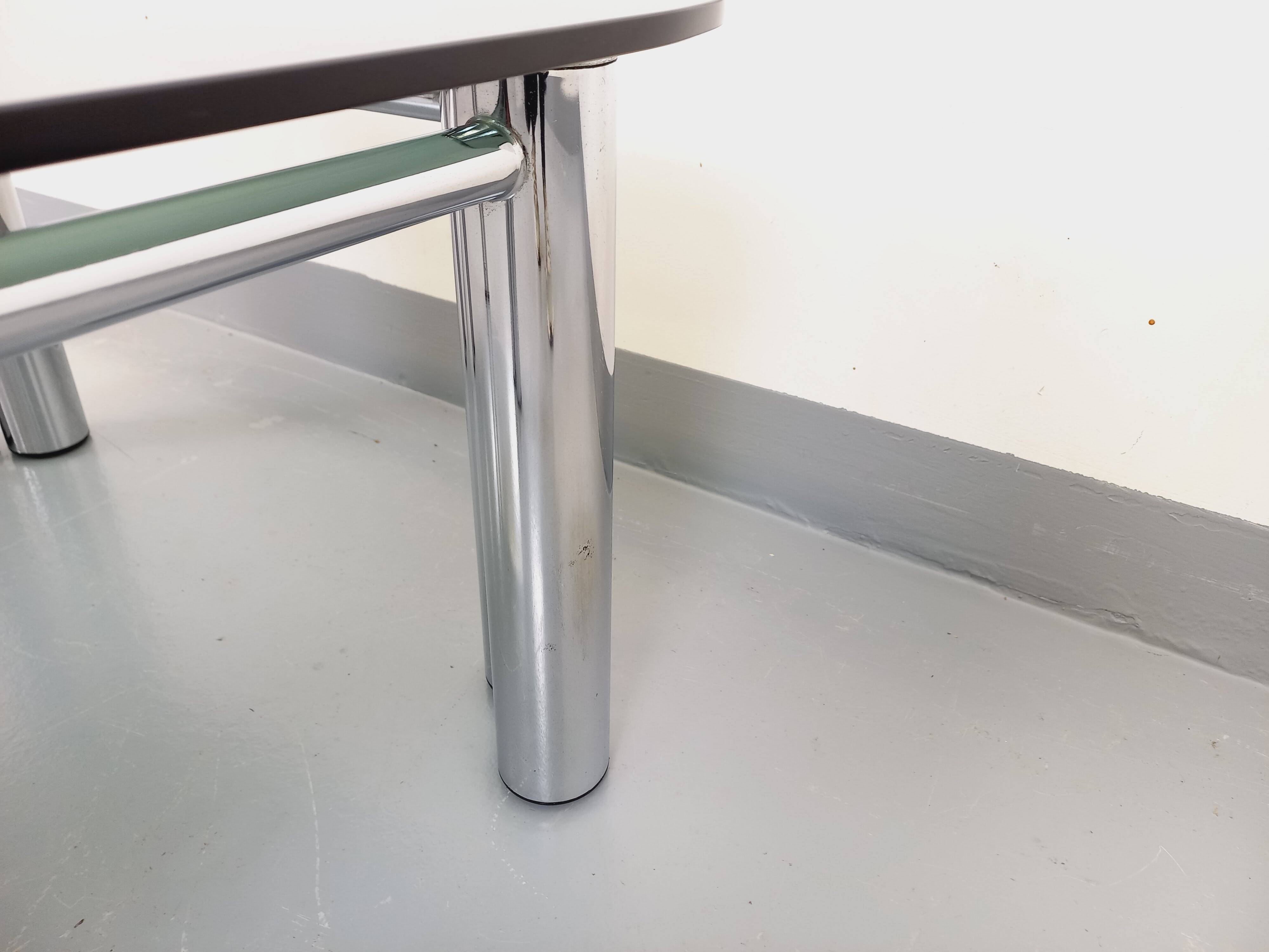 Vintage Italian Space Age square coffee table in smoked glass and chrome metal