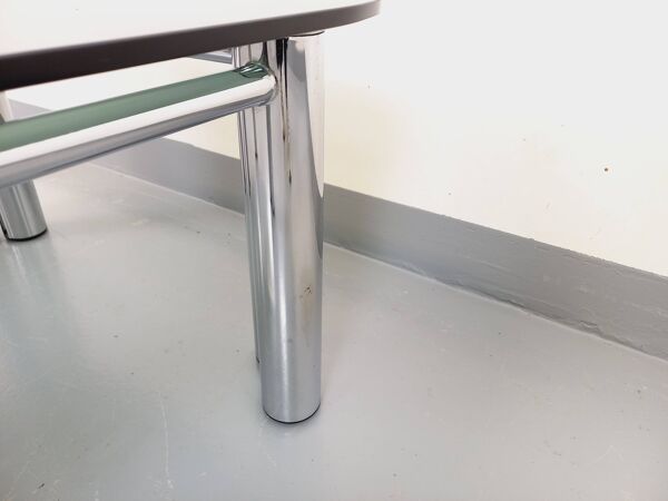 Table basse carrée italienne Space Age vintage en verre fumé métal chromé