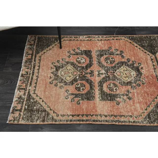 1970s Vintage Turkish Oushak Handmade Wool Cotton Orange Runner Rug 83x358