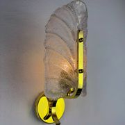 Mid-century frosted leaf sconce, textured Murano glass & gilt details, circa 1960s